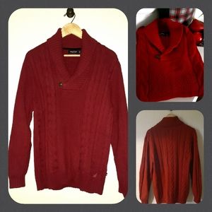 🧣⛵NAUTICA Men's Red Shawl Collar Sweater